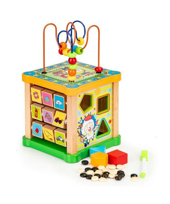 Cub educational din lemn cu tabla Ecotoys HM015473