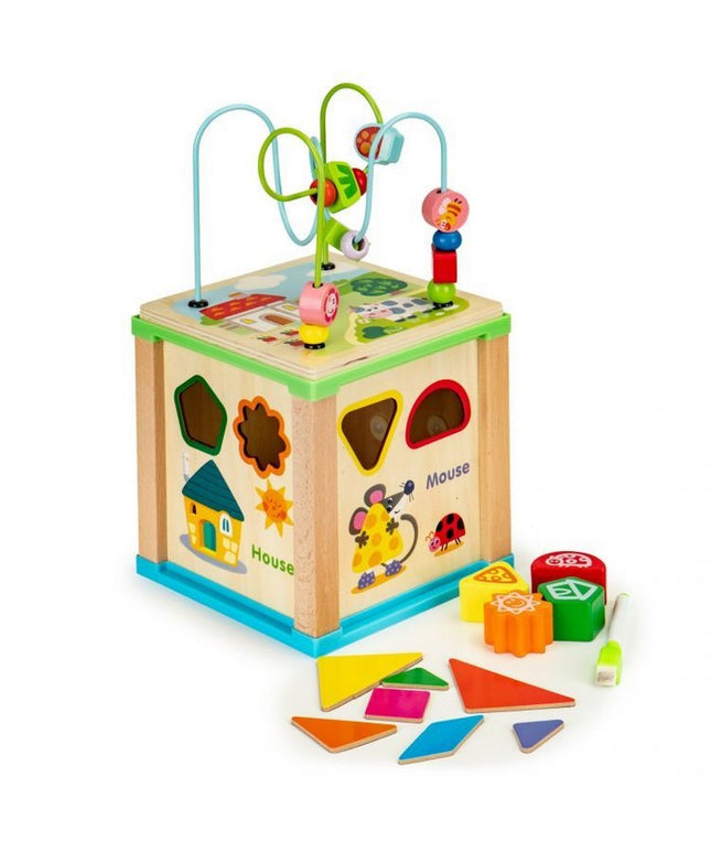 Cub educational din lemn cu tabla Ecotoys HM015470