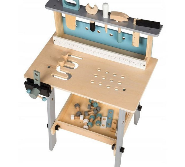 Banc de lucru cu unelte din lemn cu 32 de elemente Ecotoys 1172