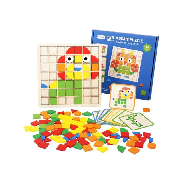 Puzzle mozaic, de tip Montessori - 120 de piese, 3 ani+ - Bebeboo - Totul pentru copii. Jucării, Hăinuțe, Perne, Mobilier, Textile