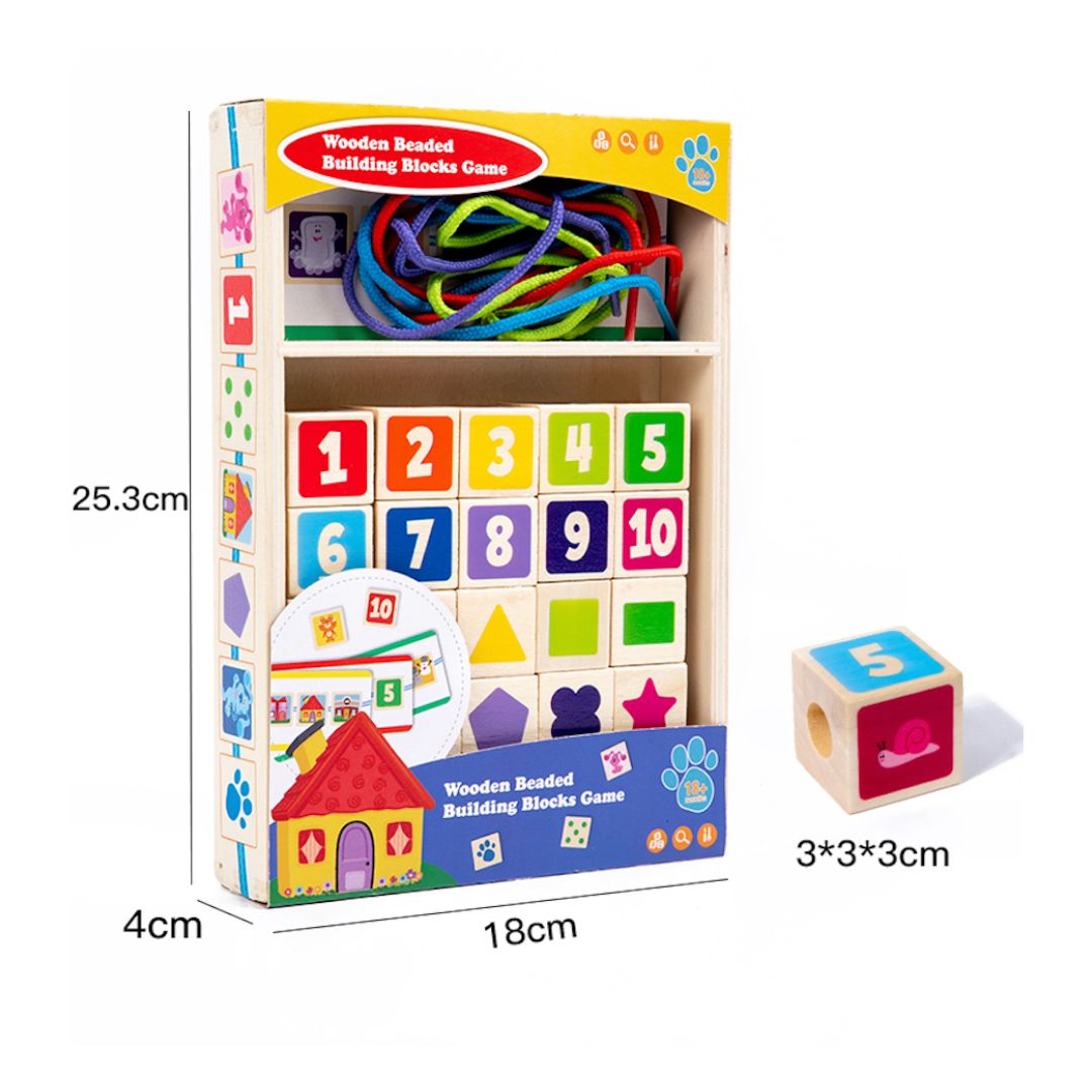 Joc educativ din lemn, 25 de cuburi numerotate și 10 carduri, 1.5 ani+