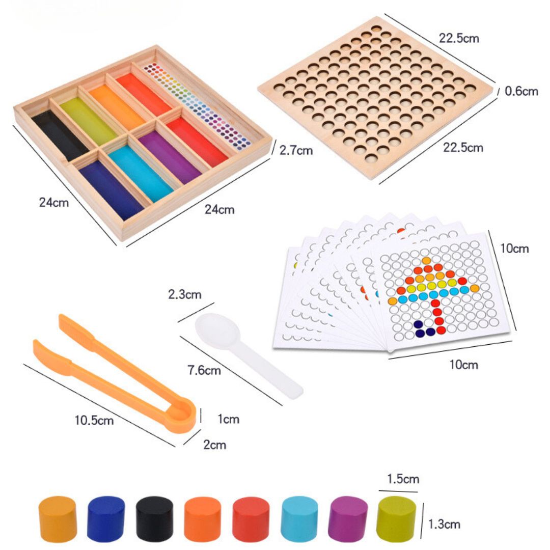 Joc educativ mozaic cu piese cilindrice din lemn, 3 ani+