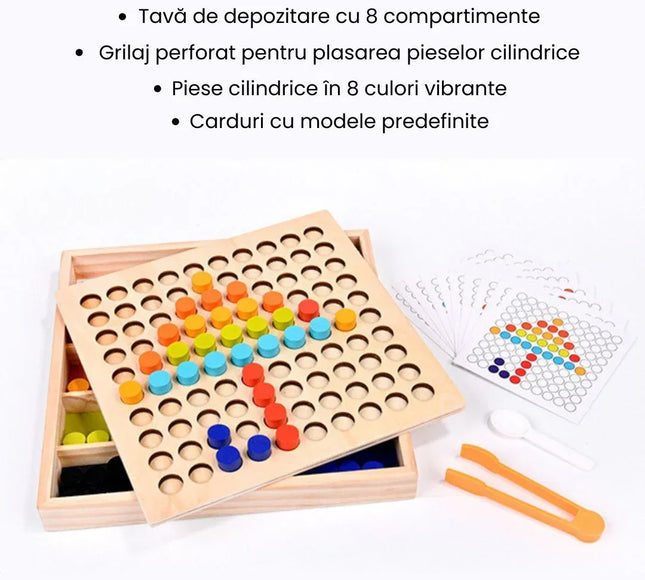 Joc educativ mozaic cu piese cilindrice din lemn, 3 ani+ - Bebeboo - Totul pentru copii. Jucării, Hăinuțe, Perne, Mobilier, Textile