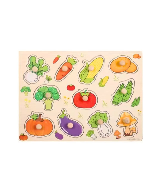 Puzzle incastru din lemn cu 11 Legume, 2 ani+