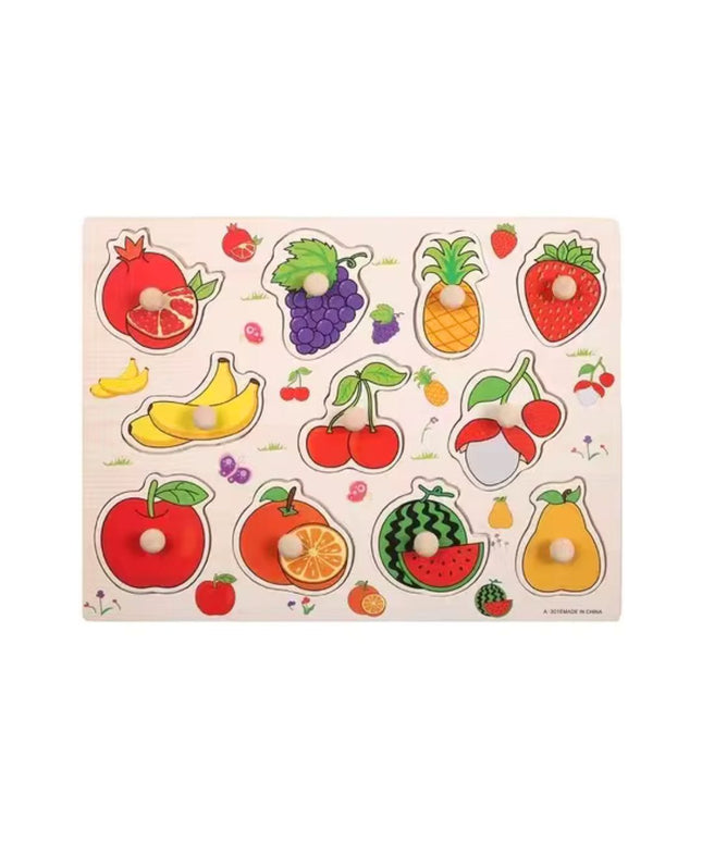 Puzzle incastru din lemn cu 11 Fructe, 2 ani+