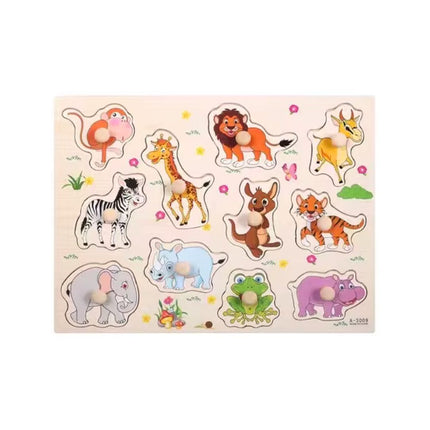 Puzzle incastru din lemn cu 11 Animale, 2 ani+