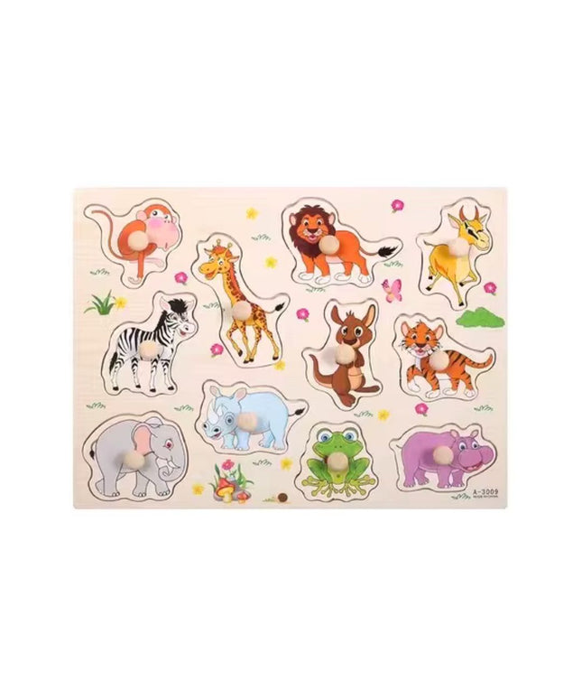 Puzzle incastru din lemn cu 11 Animale, 2 ani+