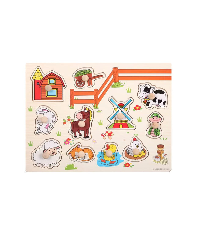 Puzzle incastru din lemn, Animale Domestice, 2 ani+