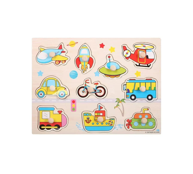 Puzzle incastru din lemn cu 10 Mijloace de Transport, 2 ani+ - Bebeboo - Totul pentru copii. Jucării, Hăinuțe, Perne, Mobilier, Textile