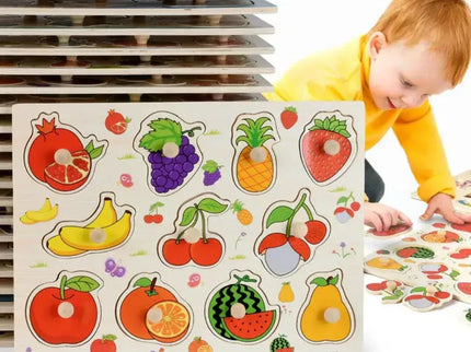 Puzzle incastru din lemn cu 11 Fructe, 2 ani+ - Bebeboo - Totul pentru copii. Jucării, Hăinuțe, Perne, Mobilier, Textile