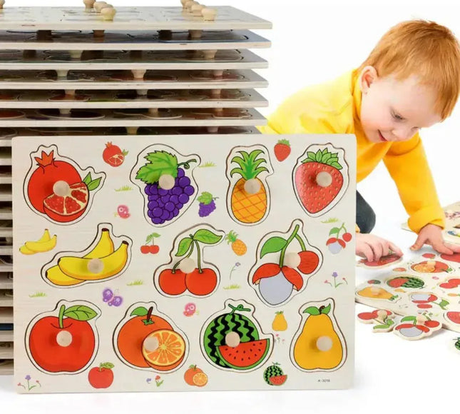 Puzzle incastru din lemn cu 11 Fructe, 2 ani+ - Bebeboo - Totul pentru copii. Jucării, Hăinuțe, Perne, Mobilier, Textile