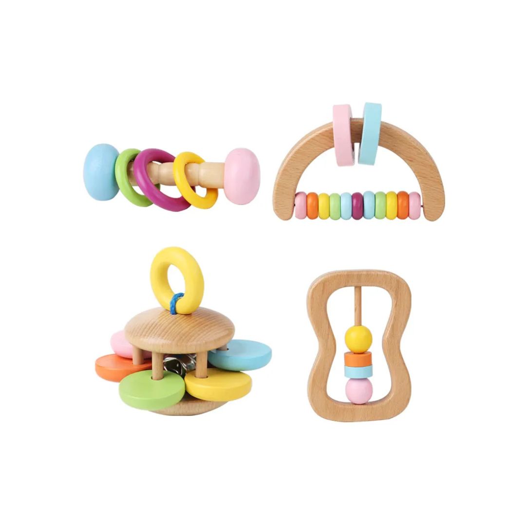 Set 4 jucării senzoriale din lemn, 6 luni+