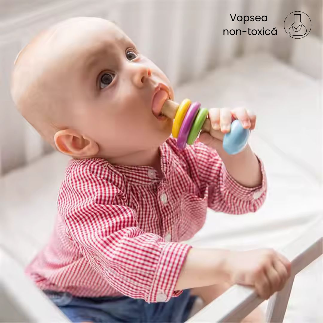 Set 4 jucării senzoriale din lemn, 6 luni+