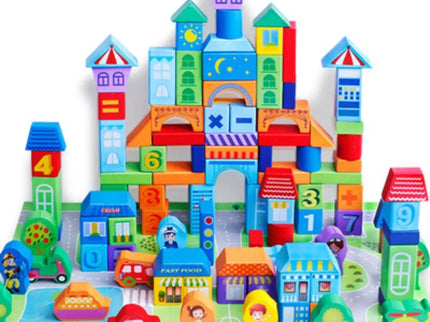 Set de Construcție din lemn Smart Town, 100 piese, 3 ani+ - Bebeboo - Totul pentru copii. Jucării, Hăinuțe, Perne, Mobilier, Textile