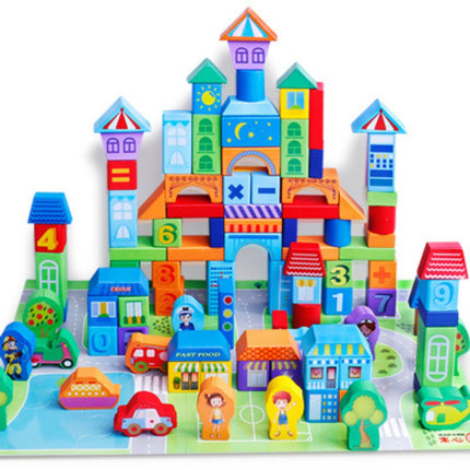 Set de Construcție din lemn Smart Town, 100 piese, 3 ani+