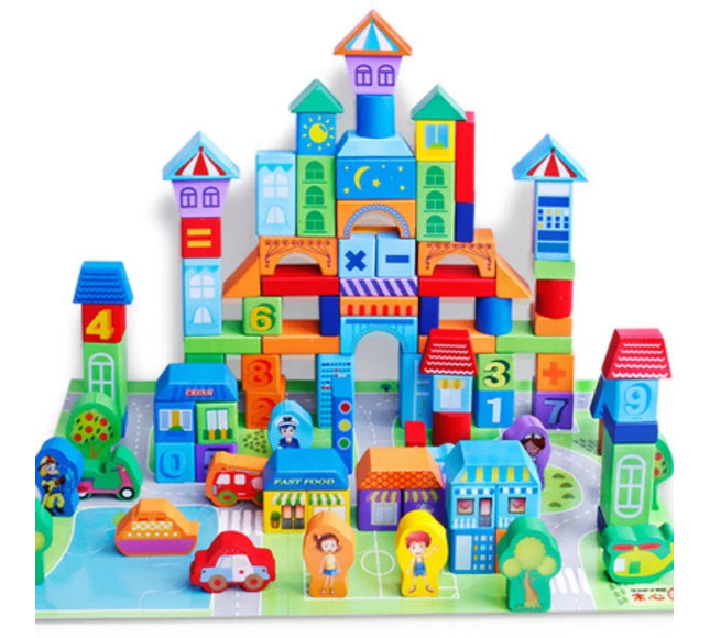 Set de Construcție din lemn Smart Town, 100 piese, 3 ani+ - Bebeboo - Totul pentru copii. Jucării, Hăinuțe, Perne, Mobilier, Textile