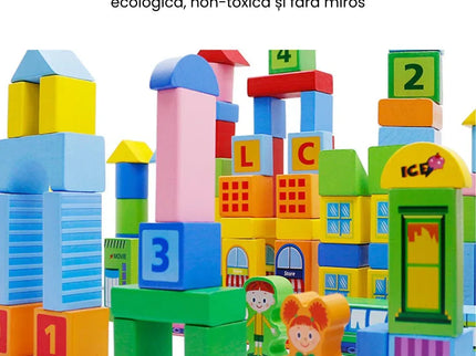 Set de Construcție din lemn Smart Town, 100 piese, 3 ani+ - Bebeboo - Totul pentru copii. Jucării, Hăinuțe, Perne, Mobilier, Textile