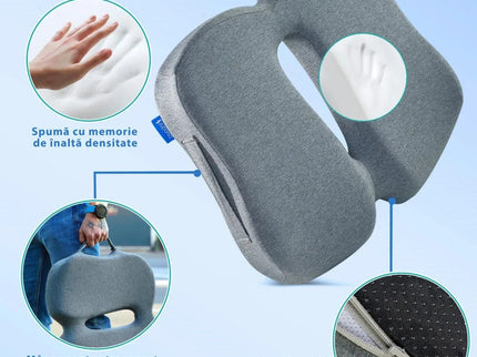 Perna de șezut pentru gravide | Perna Ortopedica de Sezut Slim pentru scaun de birou sau masina, din spuma cu memorie, cu suport pentru Coccis, Gri - Bebeboo - Totul pentru copii. Jucării, Hăinuțe, Perne, Mobilier, Textile