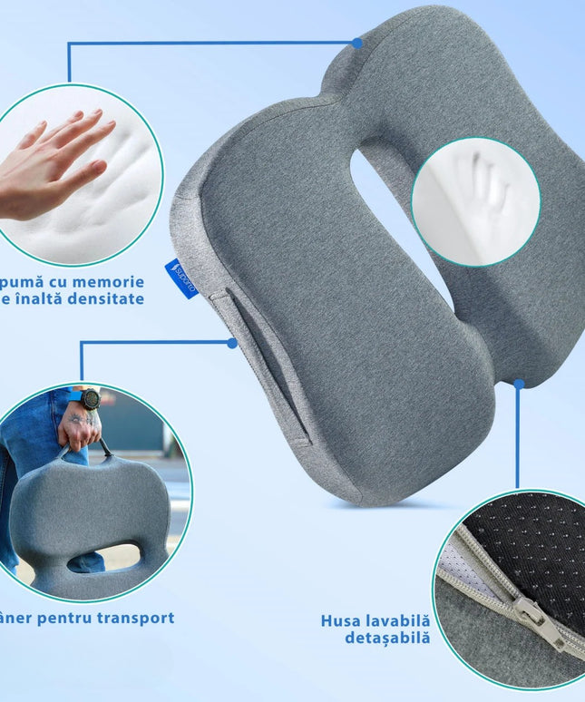Perna de șezut pentru gravide | Perna Ortopedica de Sezut Slim pentru scaun de birou sau masina, din spuma cu memorie, cu suport pentru Coccis, Gri