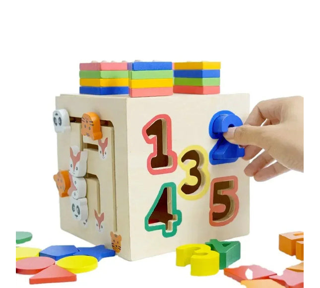 Cub educativ multifuncțional din lemn, 1 an+ - Bebeboo - Totul pentru copii. Jucării, Hăinuțe, Perne, Mobilier, Textile