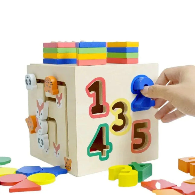 Cub educativ multifuncțional din lemn, 1 an+ - Bebeboo - Totul pentru copii. Jucării, Hăinuțe, Perne, Mobilier, Textile