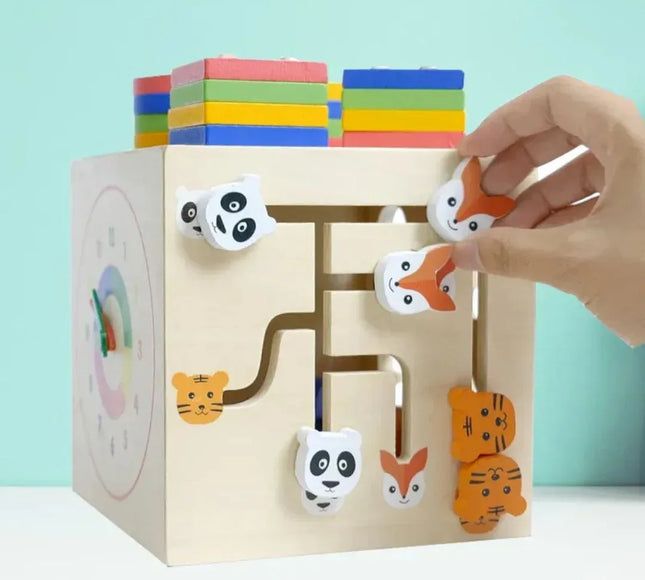 Cub educativ multifuncțional din lemn, 1 an+ - Bebeboo - Totul pentru copii. Jucării, Hăinuțe, Perne, Mobilier, Textile