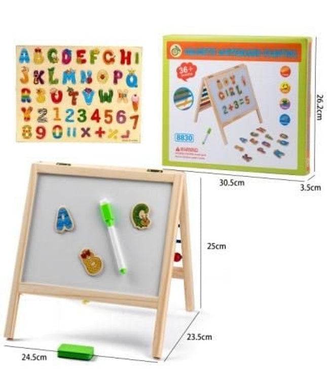 Tablă magnetică cu litere, cifre și numărătoare 24×25 cm – educativă și interactiva