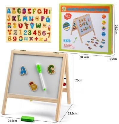 Tablă magnetică cu litere, cifre și numărătoare 24×52,5 cm – educativă și interactiva