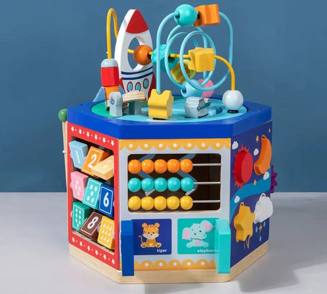 Cub educativ Multifuncțional din lemn 6 în 1 - Bebeboo - Totul pentru copii. Jucării, Hăinuțe, Perne, Mobilier, Textile