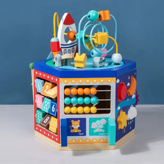 Cub educativ Multifuncțional din lemn 6 în 1 - Bebeboo - Totul pentru copii. Jucării, Hăinuțe, Perne, Mobilier, Textile