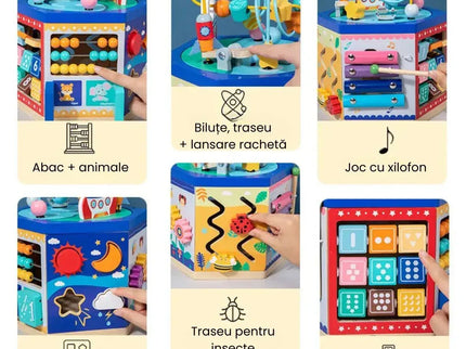 Cub educativ Multifuncțional din lemn 6 în 1 - Bebeboo - Totul pentru copii. Jucării, Hăinuțe, Perne, Mobilier, Textile