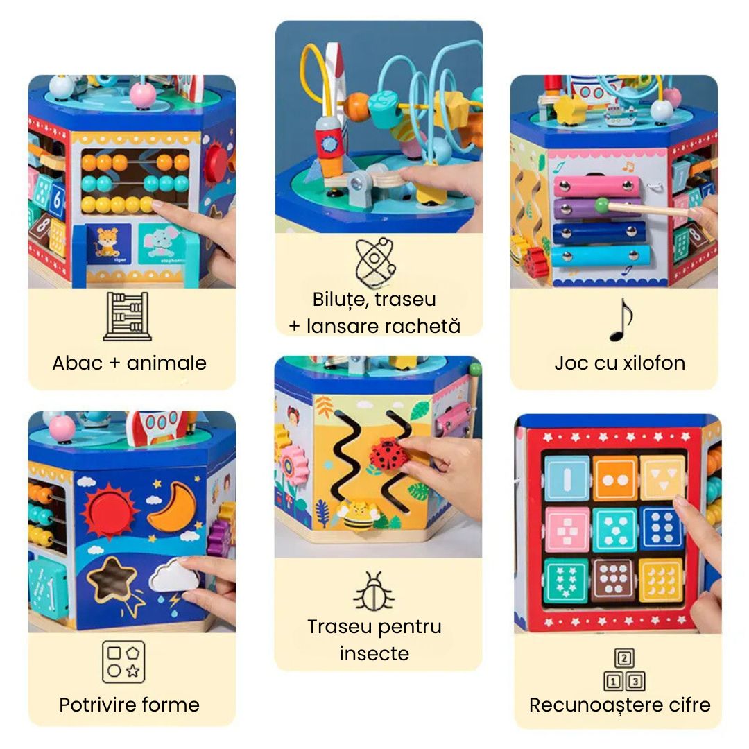 Cub educativ Multifuncțional din lemn 6 în 1