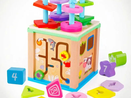Cub educativ Montessori din lemn 5 in 1 - Bebeboo - Totul pentru copii. Jucării, Hăinuțe, Perne, Mobilier, Textile