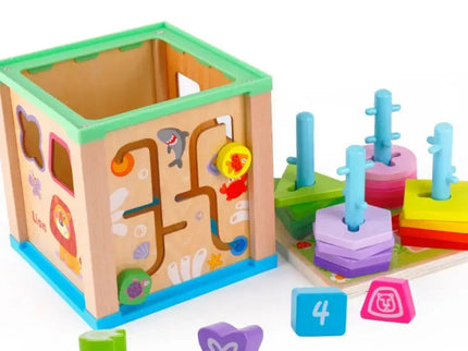 Cub educativ Montessori din lemn 5 in 1 - Bebeboo - Totul pentru copii. Jucării, Hăinuțe, Perne, Mobilier, Textile