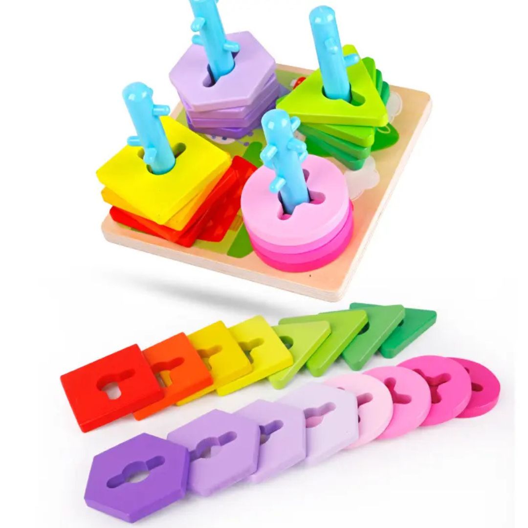 Cub educativ Montessori din lemn 5 in 1