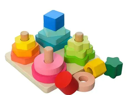 Sortator 4 Coloane din Lemn – Forme Geometrice - Bebeboo - Totul pentru copii. Jucării, Hăinuțe, Perne, Mobilier, Textile
