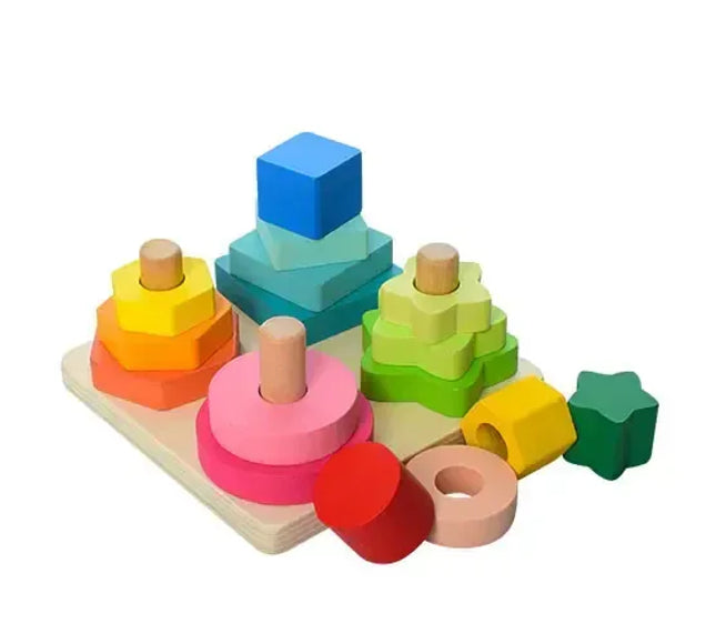 Sortator 4 Coloane din Lemn – Forme Geometrice - Bebeboo - Totul pentru copii. Jucării, Hăinuțe, Perne, Mobilier, Textile
