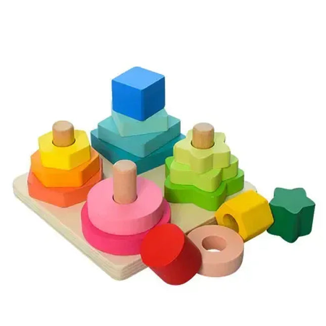 Sortator 4 Coloane din Lemn – Forme Geometrice - Bebeboo - Totul pentru copii. Jucării, Hăinuțe, Perne, Mobilier, Textile