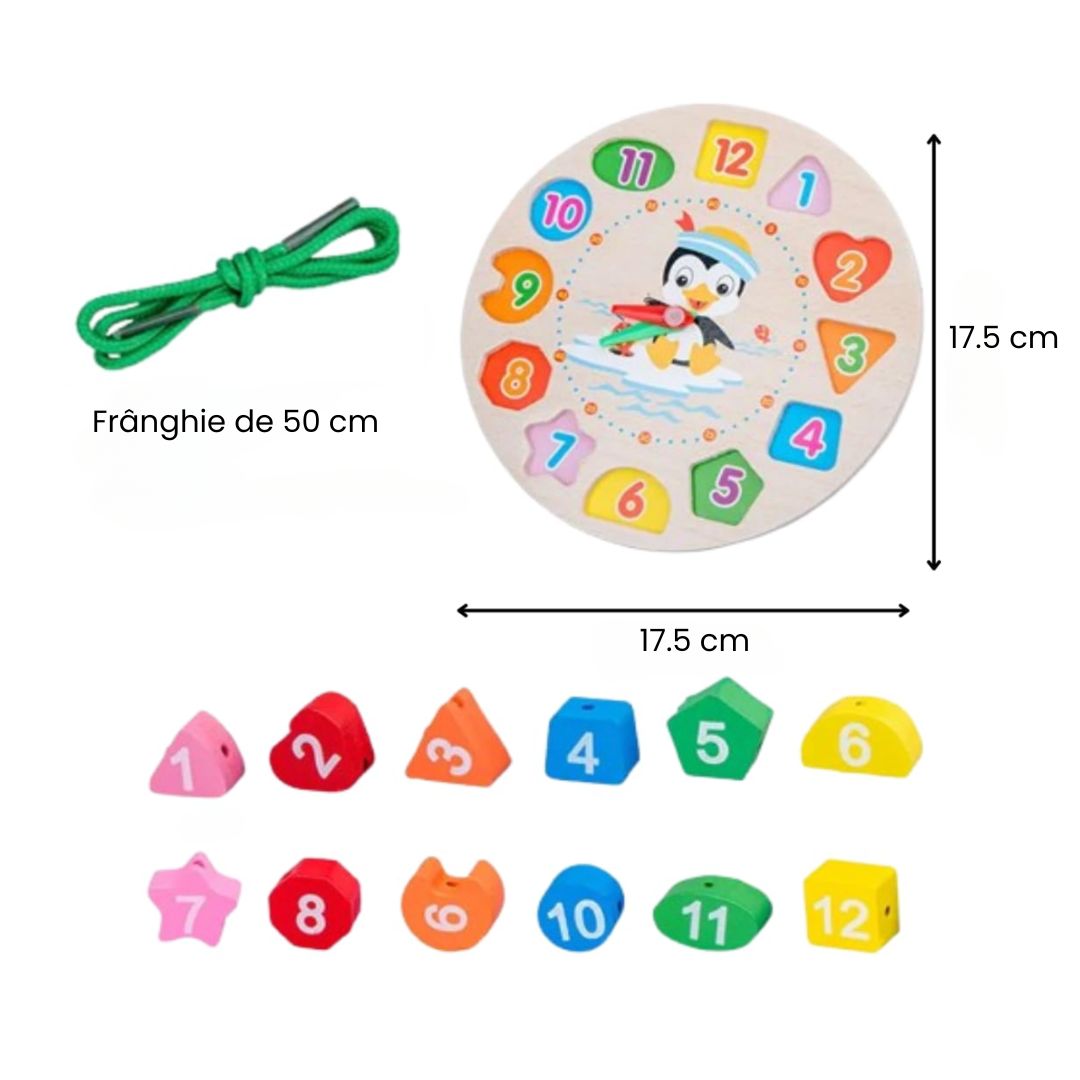 Ceas educativ din lemn - Învață timpul, culorile și formele, 2 ani+