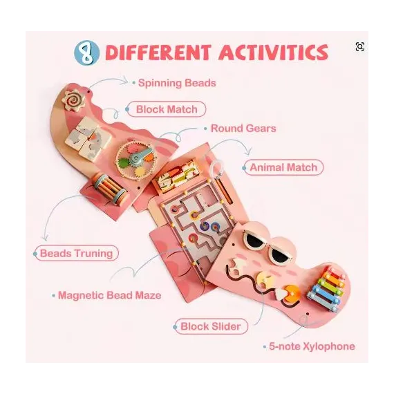 Busy Board din Lemn pentru Perete – Model Crocodil, Activități Montessori pentru Dezvoltare