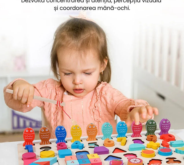 Joc educativ multifuncțional din lemn cu peștișori, 55 de piese, 3 ani+ - Bebeboo - Totul pentru copii. Jucării, Hăinuțe, Perne, Mobilier, Textile