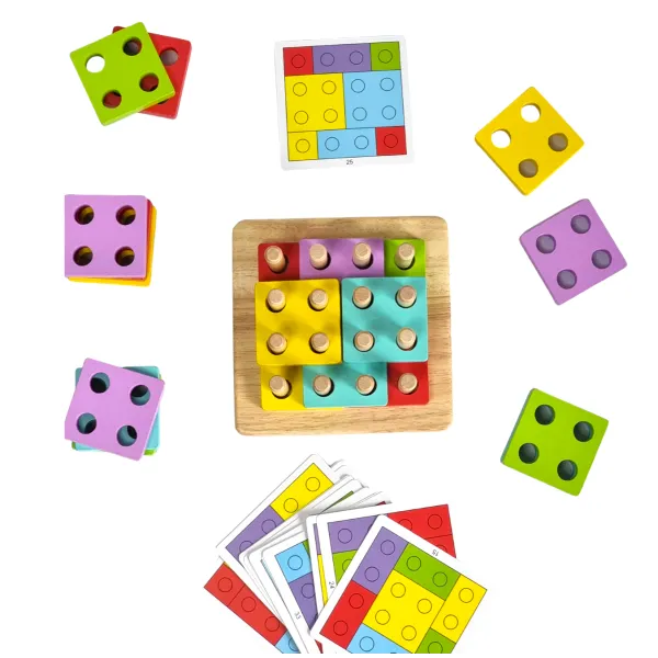 Joc Geometric Tip Tetris din Lemn – 20 Piese Colorate