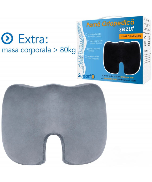 Perna de șezut pentru gravide |Perna Ortopedica Sezut Coccis pentru Scaun din Spuma cu Memorie | Fermitate Extra | Culoare Gri