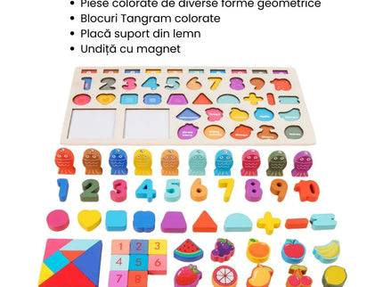Joc educativ multifuncțional din lemn cu peștișori, 55 de piese, 3 ani+ - Bebeboo - Totul pentru copii. Jucării, Hăinuțe, Perne, Mobilier, Textile