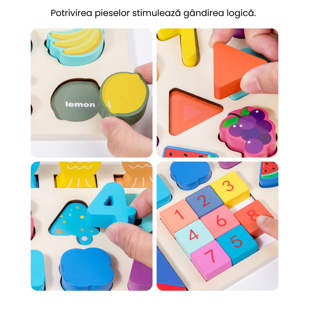 Joc educativ multifuncțional din lemn cu peștișori, 55 de piese, 3 ani+