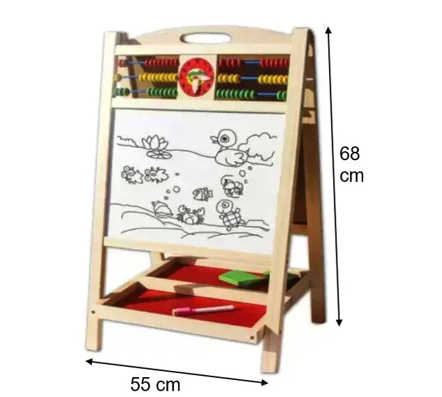 Tăbliță de scris dublă cu numărătoare din lemn 68 cm – 2 fețe funcționale - Bebeboo - Totul pentru copii. Jucării, Hăinuțe, Perne, Mobilier, Textile