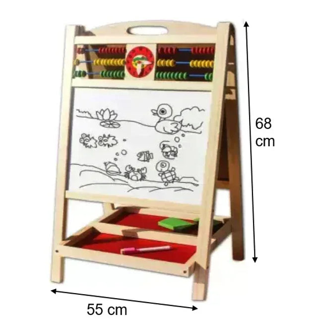 Tăbliță de scris dublă cu numărătoare din lemn 68 cm – 2 fețe funcționale - Bebeboo - Totul pentru copii. Jucării, Hăinuțe, Perne, Mobilier, Textile
