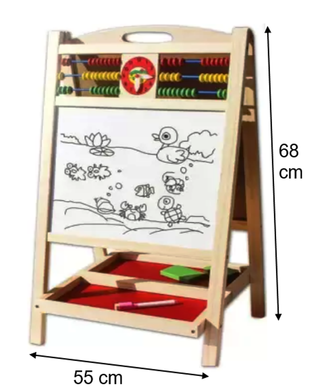Tăbliță de scris dublă cu numărătoare din lemn 68 cm – 2 fețe funcționale