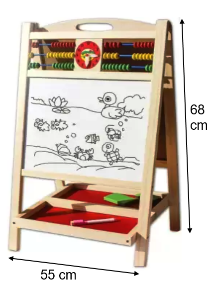 Tăbliță de scris dublă cu numărătoare din lemn 68 cm – 2 fețe funcționale