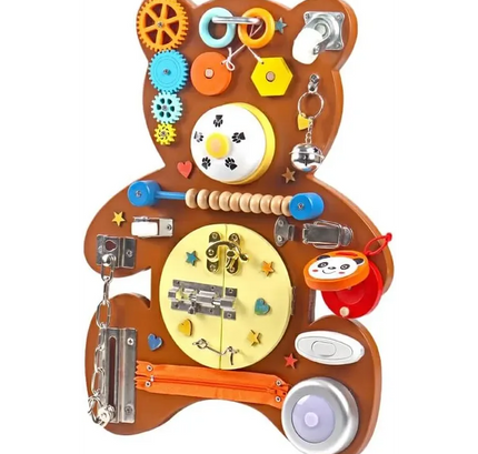 Panou Activități din Lemn – Ursuleț Montessori - Bebeboo - Totul pentru copii. Jucării, Hăinuțe, Perne, Mobilier, Textile